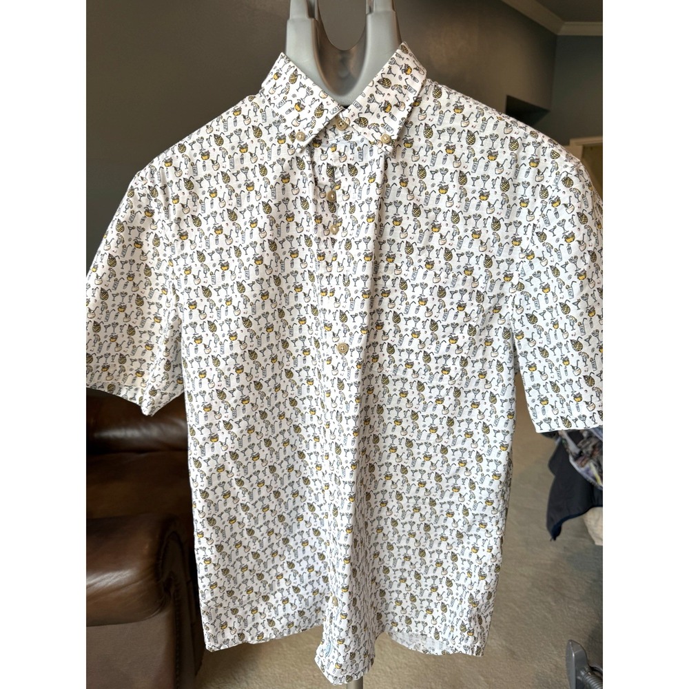 Johnnie-O Hangin' Out Cocktail Print Short Sleeve Button Down Shirt Small